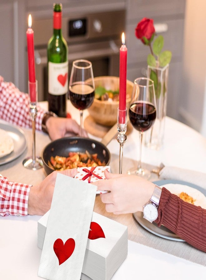 JarThenaAMCS 100 Pcs Valentine's Day Guest Napkins Paper Disposable Napkins Foil Red Heart Dinner Hand Napkin for Bathroom Wedding Anniversary Party Table Supplies - Image 5